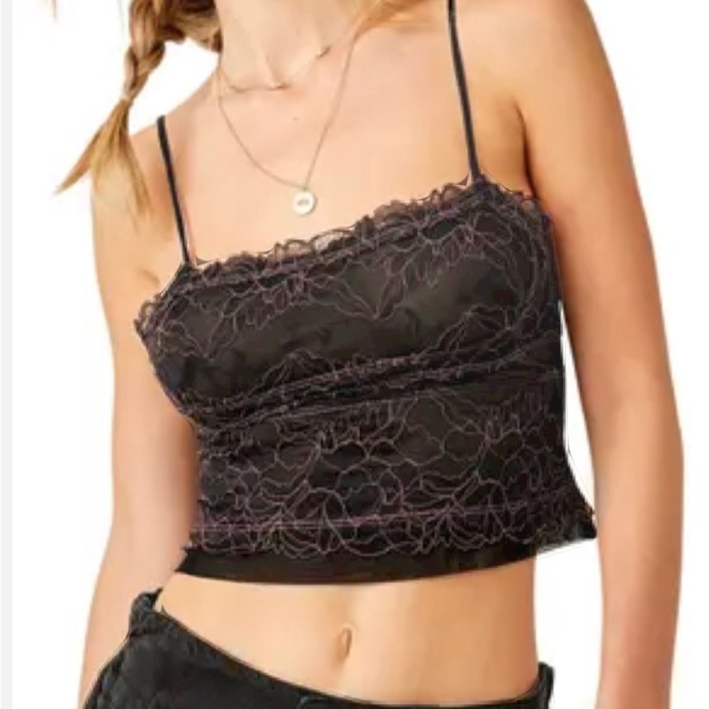 Free People Black Lace Trim Camisole